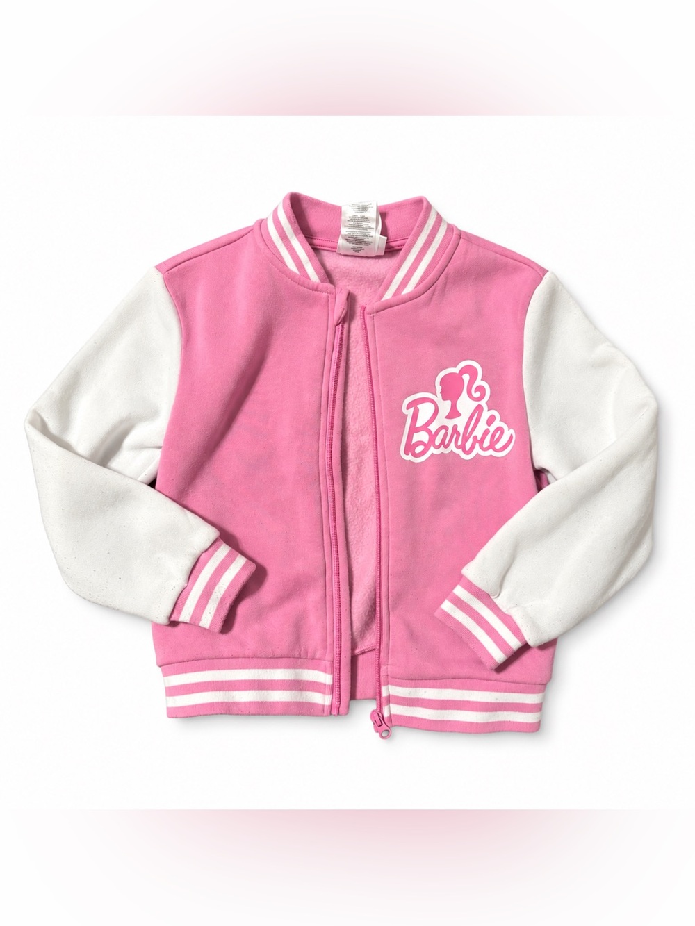 Barbie Girls Pink & White Varsity Jacket Size 7/8